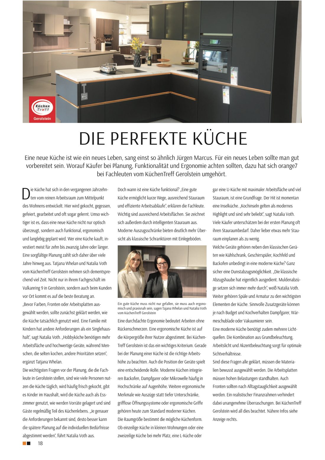 Artikel „Die perfekte Küche“ aus orange7, Juli 2026, mit Natalia Voth und Tatjana Whelan